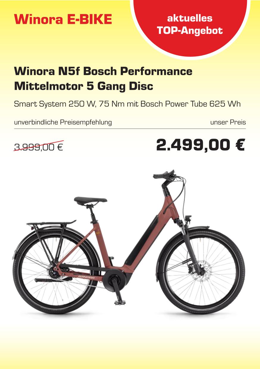 Sonderangebot Winora N5f Bosch Performance Mittelmotor 5 Gang Disc